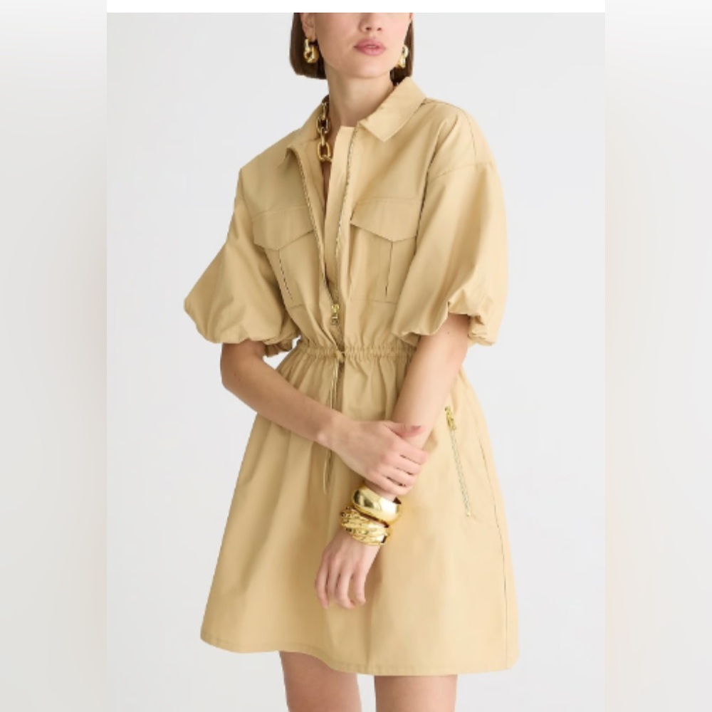 J.crew puff sleeve dress mini cotton poplin golden desert tan size xxs